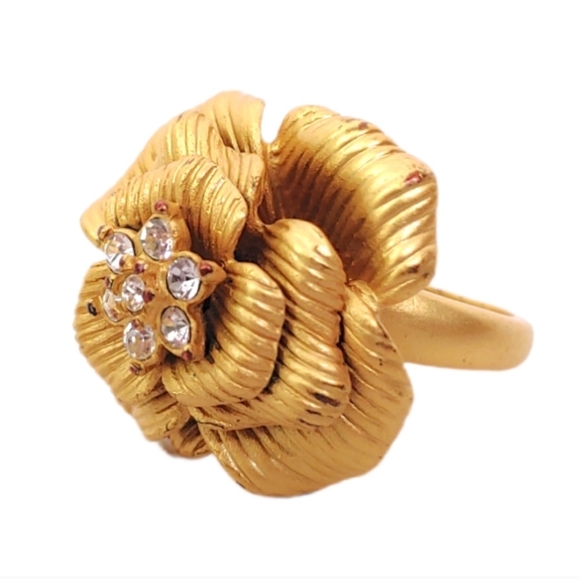 Premier Design In Bloom Gold Rhinestone Rose Flower Elegant Fashion Jewelry Ring - Picture 5 of 5
